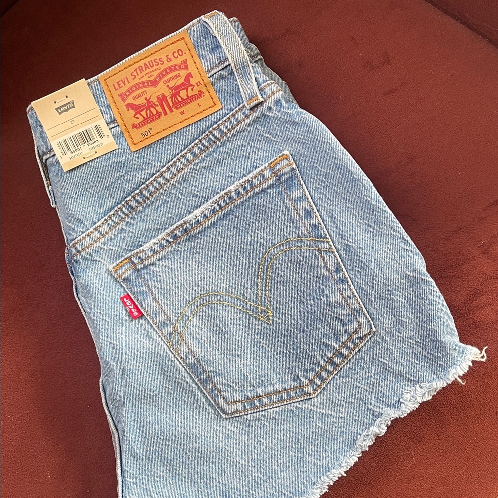 Levi's Light Blue Frayed Hem Jean Shorts